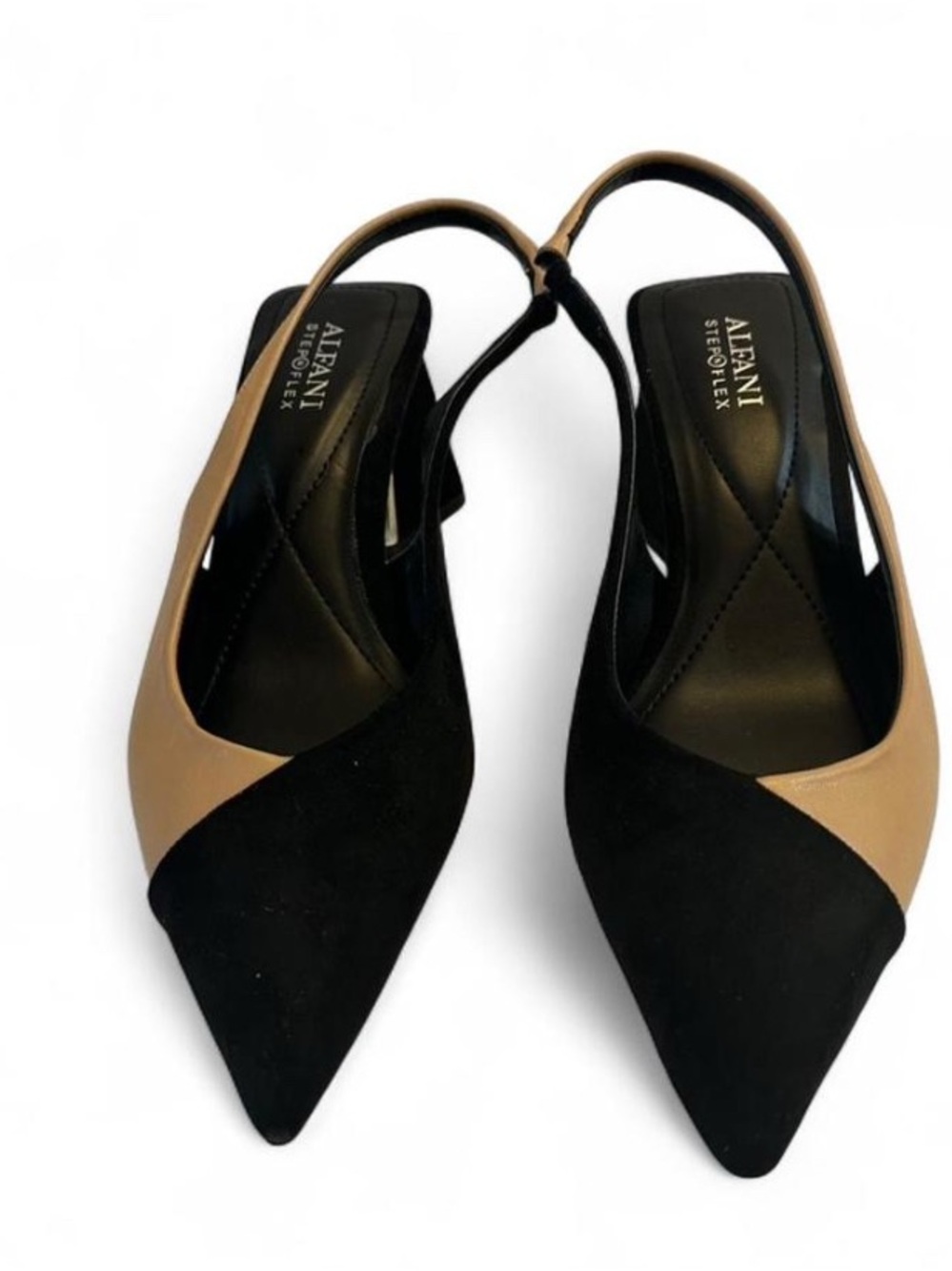 Alfani Black and Tan Two-Tone Pointed Slingback Pumps - Picture 4 of 7